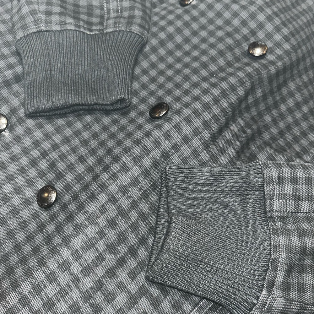 Live Mechanics Canvas Checked Plaid Gray Streetwear Moto Grunge Stud Coat 2XL - Picture 12 of 16
